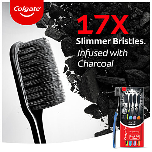 Colgate Slim Soft Charcoal Toothbrush, 4 pcs (Buy 2 Get 2 Free) 