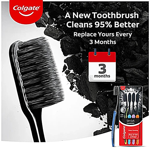 Colgate Slim Soft Charcoal Toothbrush, 4 pcs (Buy 2 Get 2 Free) 