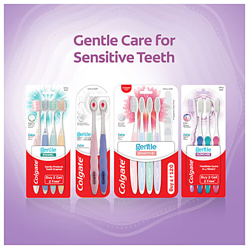 Colgate Gentle Gumcare Toothbrush, Ultra Soft, 4 pcs (Buy 2 Get 2 Free) Upto 17X Slimmer Tip Bristles