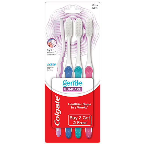 Colgate Gentle Gumcare Toothbrush, Ultra Soft, 4 pcs (Buy 2 Get 2 Free) Upto 17X Slimmer Tip Bristles