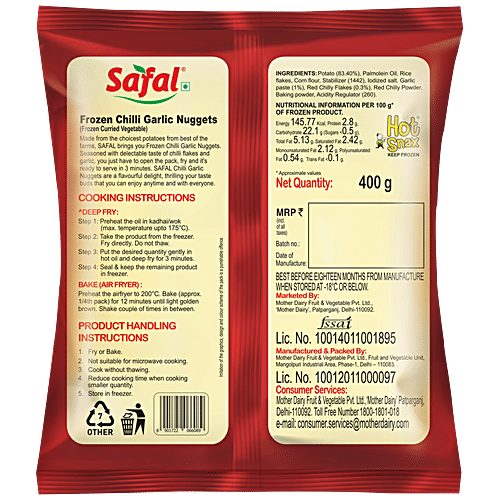 Safal Frozen Chilli Garlic Nuggets, 400 g  