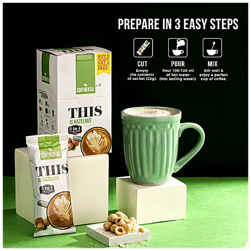 Continental 3-In-1 Hazelnut Premix Coffee Powder, 132 g (6 Sachets x 22 g) 