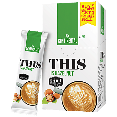 Continental 3-In-1 Hazelnut Premix Coffee Powder, 132 g (6 Sachets x 22 g) 
