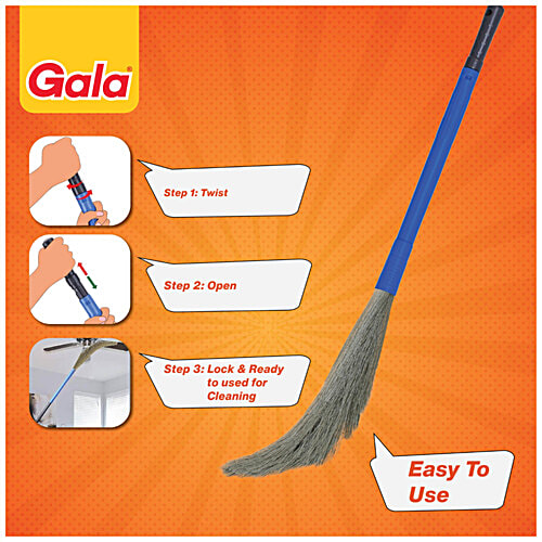 Gala No Dust Broom With PP Bristles, Extendable 138 Cm Long Handle for floor & ceiling cleaning - Jhadu With washable Fibres, 1 pc
