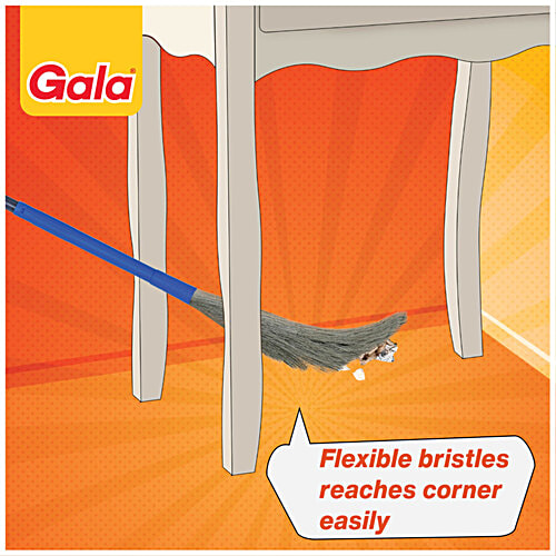 Gala No Dust Broom With PP Bristles, Extendable 138 Cm Long Handle for floor & ceiling cleaning - Jhadu With washable Fibres, 1 pc