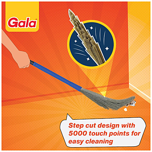 Gala No Dust Broom With PP Bristles, Extendable 138 Cm Long Handle for floor & ceiling cleaning - Jhadu With washable Fibres, 1 pc