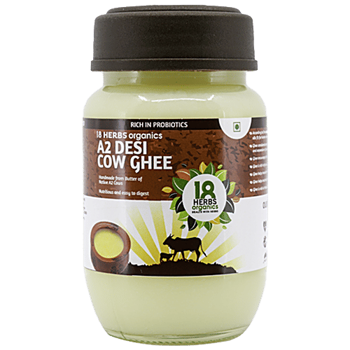 18 Herbs Organics A2 Desi Cow Ghee, 200 ml Glass Bottle 