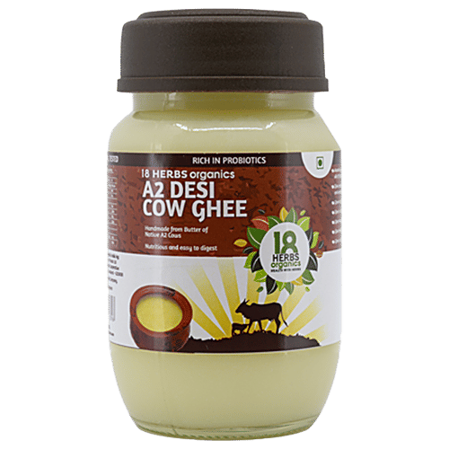 18 Herbs Organics A2 Desi Cow Ghee, 200 ml Glass Bottle 