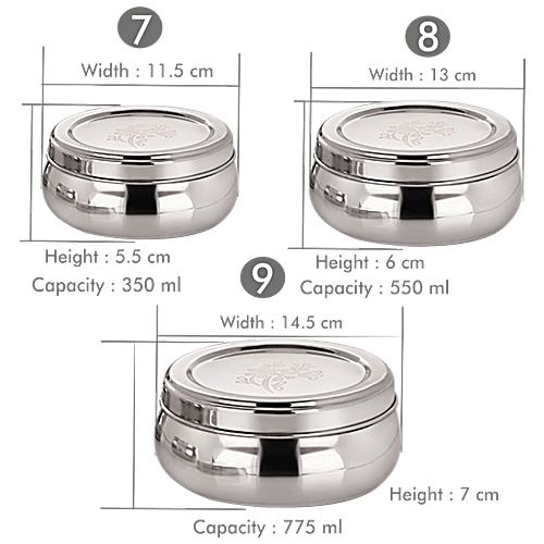 BB Home Steel Belly Puri Dabba/Container With Lid, 3 pcs  