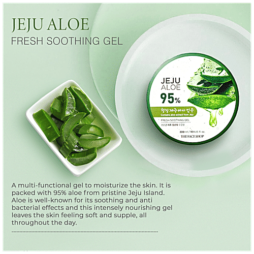 The Face Shop Jeju Fresh Soothing Gel - 95% Aloe, Soothes & Intensely Moisturizes The Skin, Free From Paraben & Mineral Oil, 300 ml  Free from Paraben & Mineral Oil