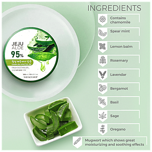 The Face Shop Jeju Fresh Soothing Gel - 95% Aloe, Soothes & Intensely Moisturizes The Skin, Free From Paraben & Mineral Oil, 300 ml  Free from Paraben & Mineral Oil