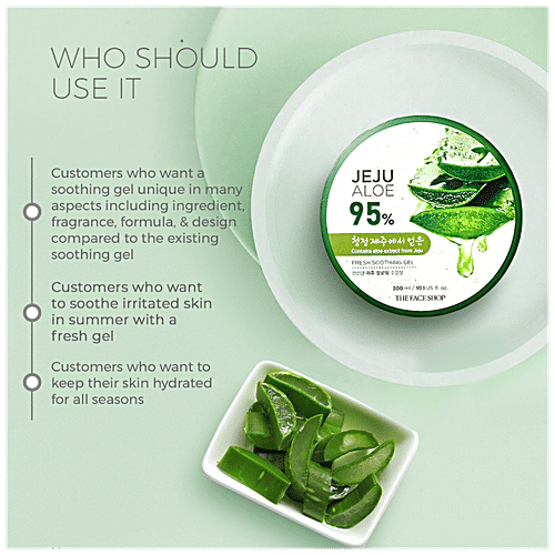 The Face Shop Jeju Fresh Soothing Gel - 95% Aloe, Soothes & Intensely Moisturizes The Skin, Free From Paraben & Mineral Oil, 300 ml  Free from Paraben & Mineral Oil