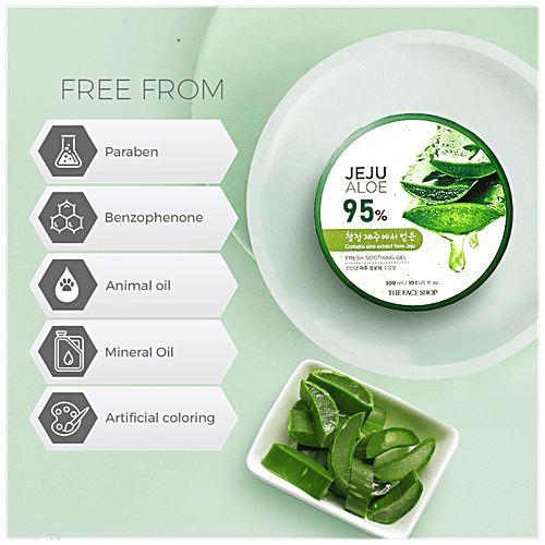 The Face Shop Jeju Fresh Soothing Gel - 95% Aloe, Soothes & Intensely Moisturizes The Skin, Free From Paraben & Mineral Oil, 300 ml  Free from Paraben & Mineral Oil