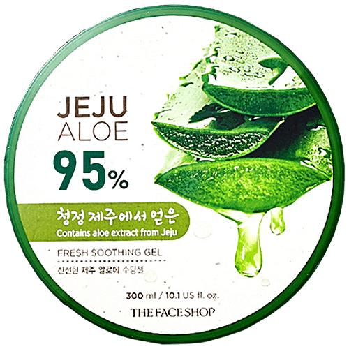 The Face Shop Jeju Fresh Soothing Gel - 95% Aloe, Soothes & Intensely Moisturizes The Skin, Free From Paraben & Mineral Oil, 300 ml  Free from Paraben & Mineral Oil