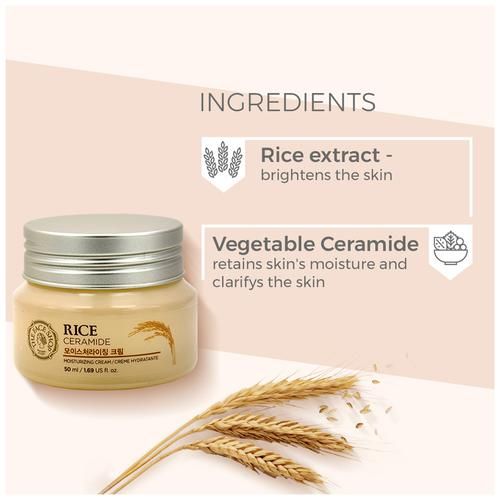 The Face Shop Rice Ceramide Moisturizing Cream - Brightens & Retains Skin Moisture, Free from Paraben, Mineral Oil & Tar Colorant, 50 ml  
