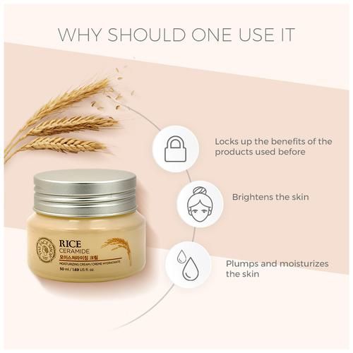The Face Shop Rice Ceramide Moisturizing Cream - Brightens & Retains Skin Moisture, Free from Paraben, Mineral Oil & Tar Colorant, 50 ml  