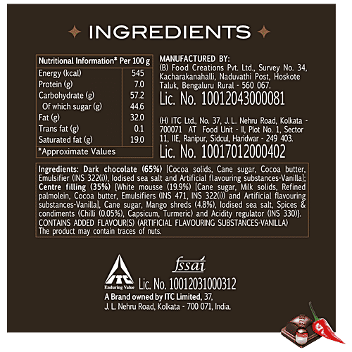 Fabelle Exquisite Fire Centre Filled Chocolate Bar - White Mousse & Chilli, 131 g  