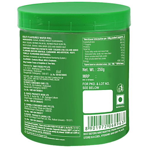 Dukes Waffy Kulfi Flavoured Wafer Rolls, 250 g