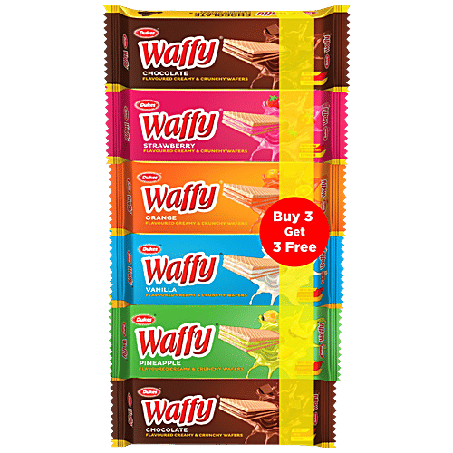 Dukes Waffy Creamy & Crunchy Wafers - Assorted Flavours, 60 g (Buy 3 Get 3 Free) Creamy & Crunchy