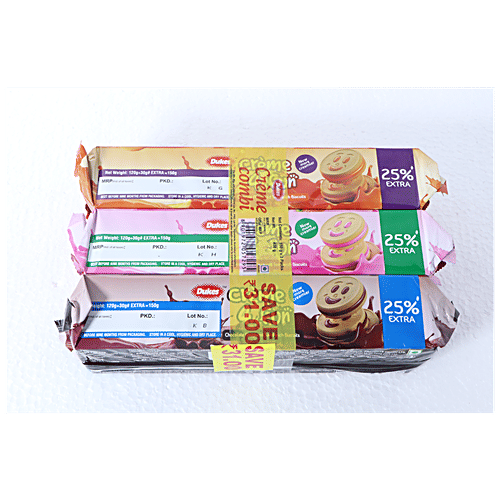 Dukes  Creme 4 Fun Sandwich Biscuits Combo - Orange, Strawberry & Chocolate, 450 g Pouch More Creamier
