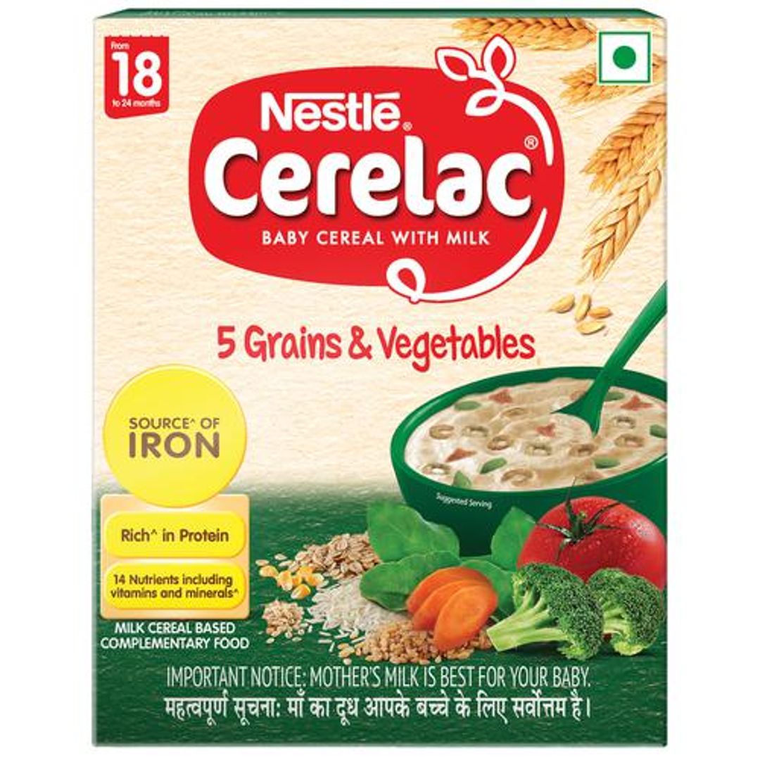 Nestle  Cerelac Baby Cereal With Milk, 5 Grains & Vegetables- From 18 To 24 Months, 300 g Bag-In-Box