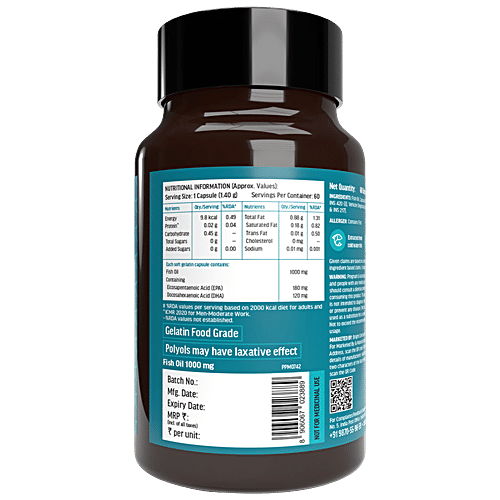 Healthkart Fish Oil Gelatin Capsule - Improves Joint Flexibility, 60 pcs For Healthy Heart