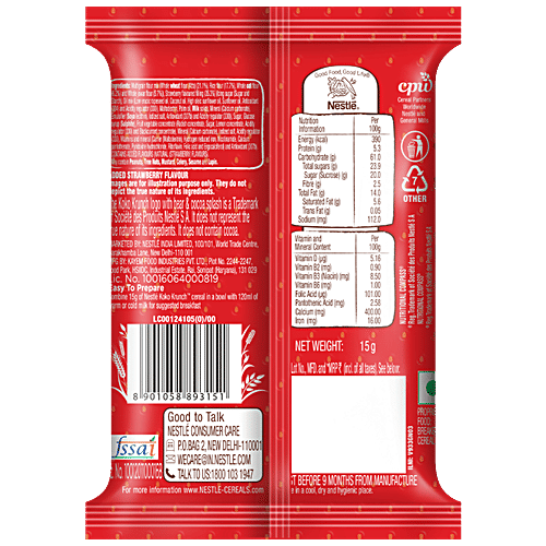 Nestle Koko Krunch Breakfast Cereal - Strawberry Flavour Burst, Crunchy In Warm Milk, 15 g  No Artificial Flavours
