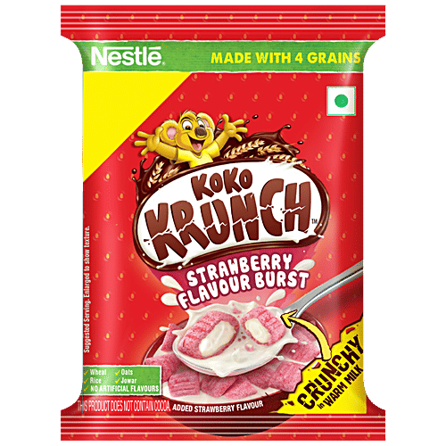 Nestle Koko Krunch Breakfast Cereal - Strawberry Flavour Burst, Crunchy In Warm Milk, 15 g  No Artificial Flavours