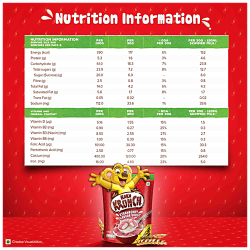 Nestle Koko Krunch Breakfast Cereal - Strawberry Flavour Burst, 250 g Pouch No Artificial Flavours