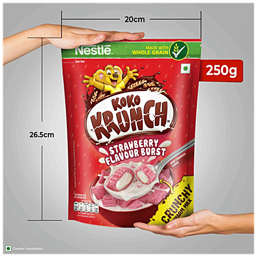 Nestle Koko Krunch Breakfast Cereal - Strawberry Flavour Burst, 250 g Pouch No Artificial Flavours