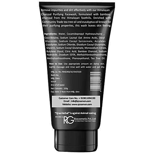 Qraa Men Himalayan Charcoal Purifying Face Wash, 100 g  
