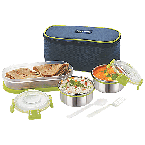 Buy Magnus Steel Lunch Box/Tiffin Set With Bag Klip Lock Online at Best Price of Rs 631