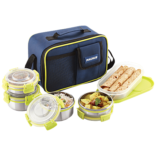 Buy Magnus Steel Lunch Box/Tiffin Set With Bag Klip Lock Online at