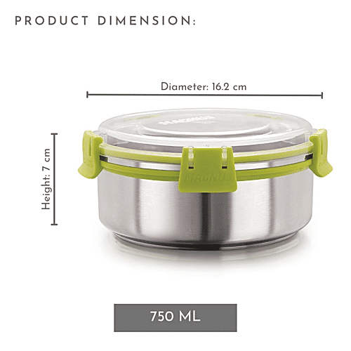 Magnus Klip Lock Stainless Steel Container No. 4 - Stackable, Airtight, BPA & Lead Free, Food Grade, 3401, 750 ml Airtight