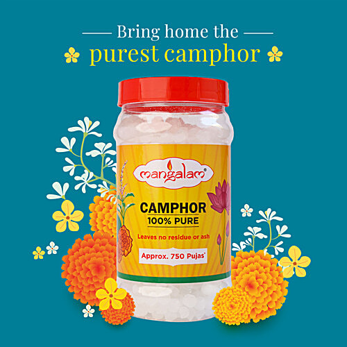 Mangalam Pure Camphor - Leaves No Residue & Ash, Purifies Ambience, For Pooja, Aromatherapy, 250 g Jar organic
 Dispels Negativity
 Long Lasting Flame