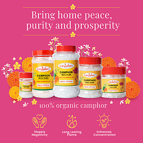Mangalam Pure Camphor - Leaves No Residue & Ash, Purifies Ambience, For Pooja, Aromatherapy, 250 g Jar organic
 Dispels Negativity
 Long Lasting Flame