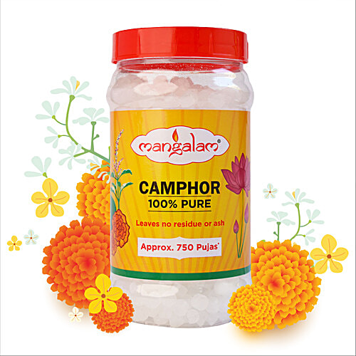 Mangalam Pure Camphor - Leaves No Residue & Ash, Purifies Ambience, For Pooja, Aromatherapy, 250 g Jar organic
 Dispels Negativity
 Long Lasting Flame
