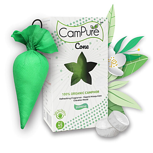 Campure Air Freshener Cone  - Jasmine & Camphor, Refreshing Fragrance, Repels Mosquitoes, Elevates Mood, 60 g  Refreshing Fragrance
 Repels Mosquitoes
 Elevates Mood