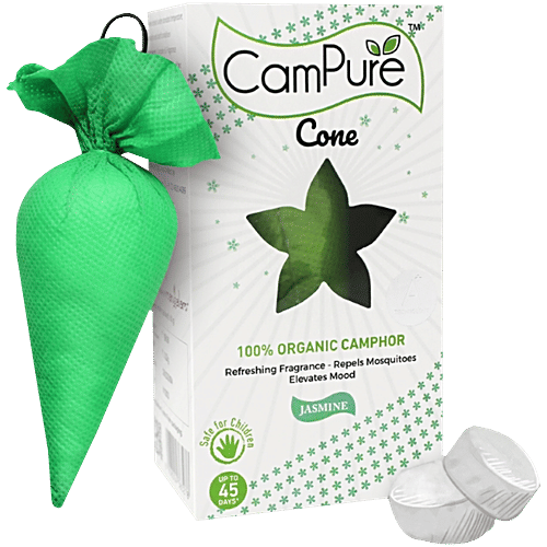 Campure Air Freshener Cone  - Jasmine & Camphor, Refreshing Fragrance, Repels Mosquitoes, Elevates Mood, 60 g  Refreshing Fragrance
 Repels Mosquitoes
 Elevates Mood