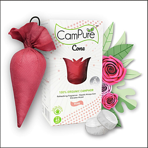 Campure Air Freshener Cone - Rose & Camphor, Refreshing Fragrance, Repels Mosquitoes, Elevates Mood, 60 g  Refreshing Fragrance
 Repels Mosquitoes
 Elevates Mood