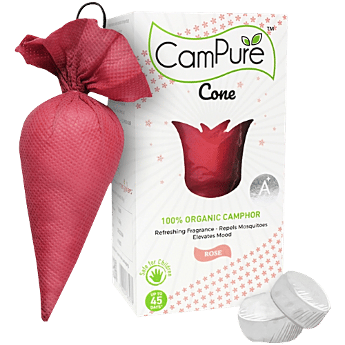 Campure Air Freshener Cone - Rose & Camphor, Refreshing Fragrance, Repels Mosquitoes, Elevates Mood, 60 g  Refreshing Fragrance
 Repels Mosquitoes
 Elevates Mood