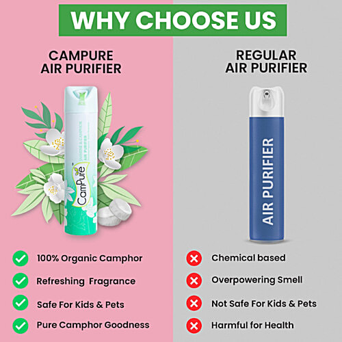 Campure Camphor Air Freshener - Jasmine & Camphor, Refreshing Fragrance, Repels Mosquitoes, 250 ml Refreshing Fragrance
Repels Mosquitoes