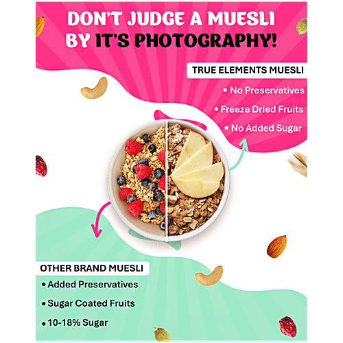 True Elements No Added Sugar Muesli With Real Fruits & Nuts, 1.2 kg  2x More Protein, High Fibre