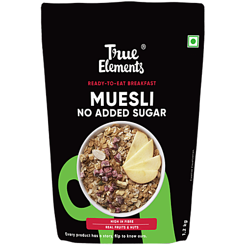 True Elements No Added Sugar Muesli With Real Fruits & Nuts, 1.2 kg  2x More Protein, High Fibre