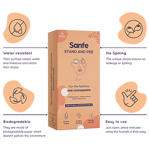 Sanfe Stand & Pee Biodegradable Urination Funnel For Women - Prevents Infection, 20 pcs  Biodegradable & Water Resistant