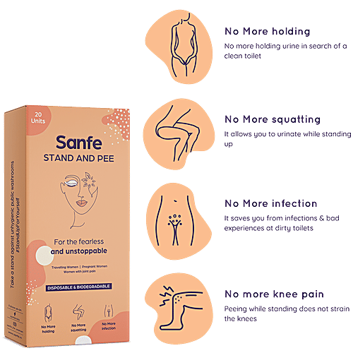 Sanfe Stand & Pee Biodegradable Urination Funnel For Women - Prevents Infection, 20 pcs  Biodegradable & Water Resistant