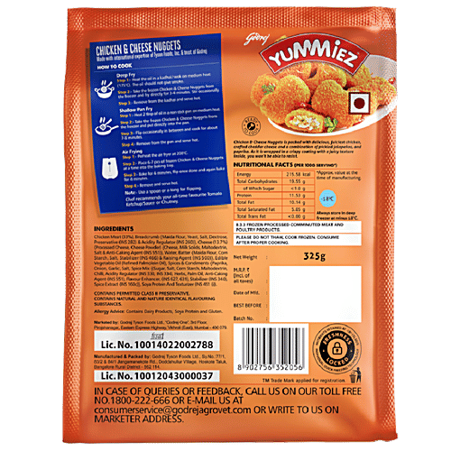 Godrej Yummiez Chicken & Cheese Nuggets, 325 g Pouch