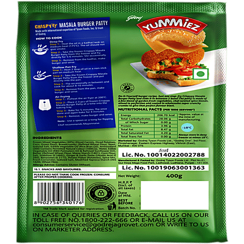 Yummiez Crispy Masala Burger Patty, 400 g Pouch Pack 
