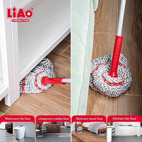 Liao Microfibre Twist Wet Mop With 4.4 Feet Steel Stick - Red & White, 1 pc