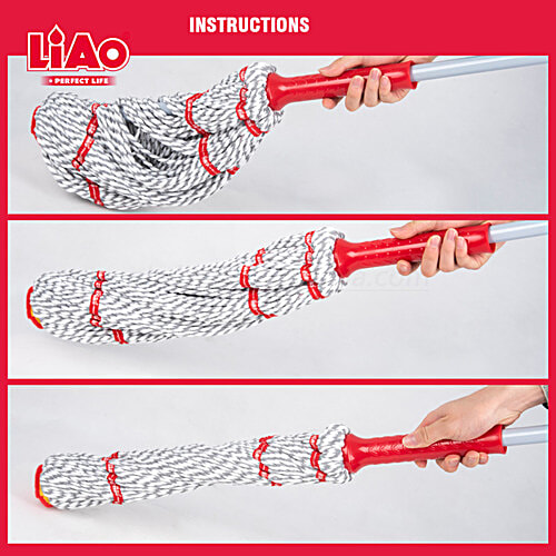 Liao Microfibre Twist Wet Mop With 4.4 Feet Steel Stick - Red & White, 1 pc